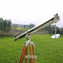 Vintage Nautical Brass Telescope 39'' harbormaster Double Barrel With Wood tripod