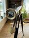 Vintage Nautical Brass Withwood Inlaid Floor Standing Telescope With Tripod