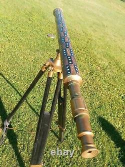 Vintage Nautical Brass Withwood Inlaid Floor Standing Telescope With tripod