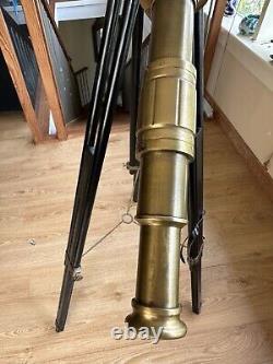 Vintage Nautical Brass Withwood Inlaid Floor Standing Telescope With tripod
