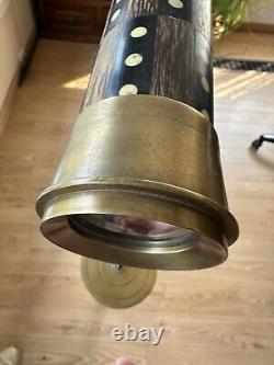 Vintage Nautical Brass Withwood Inlaid Floor Standing Telescope With tripod