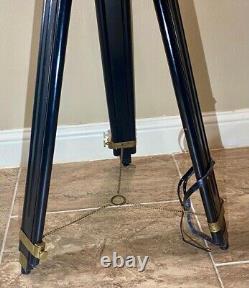 Vintage Nautical Brass Withwood Inlaid Floor Standing Telescope With tripod