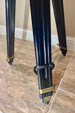 Vintage Nautical Brass Withwood Inlaid Floor Standing Telescope With tripod