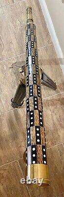 Vintage Nautical Brass Withwood Inlaid Floor Standing Telescope With tripod