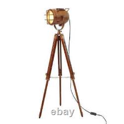 Vintage Nautical Copper Antique Searchlight Marine Spotlight Retro Tripod Floor