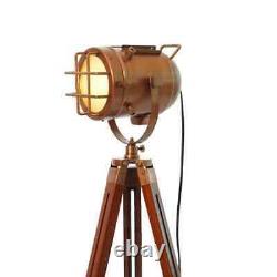 Vintage Nautical Copper Antique Searchlight Marine Spotlight Retro Tripod Floor