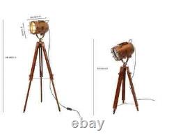 Vintage Nautical Copper Antique Searchlight Marine Spotlight Retro Tripod Floor