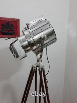Vintage Nautical Copper Spot Light Floor Lamp with Wooden Tripod Home Decor