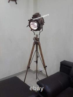 Vintage Nautical Copper Spot Light Floor Lamp with Wooden Tripod Home Decor