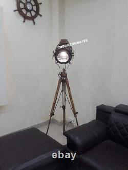 Vintage Nautical Copper Spot Light Floor Lamp with Wooden Tripod Home Decor