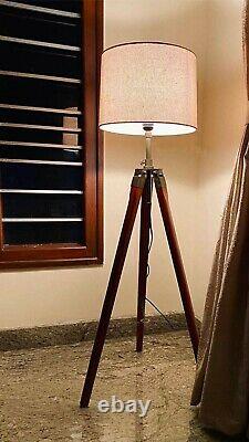 Vintage Nautical Decor Wooden Tripod Floor Lamp Stand Shade Without Bulb