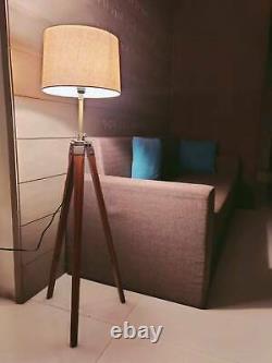 Vintage Nautical Decor Wooden Tripod Floor Lamp Stand Shade Without Bulb