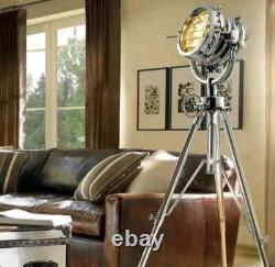 Vintage Nautical Designer Chrome Search spot light With Wooden Tripod Floor lamp