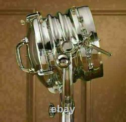 Vintage Nautical Designer Chrome Search spot light With Wooden Tripod Floor lamp