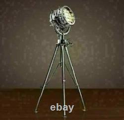 Vintage Nautical Designer Chrome Search spot light With Wooden Tripod Floor lamp