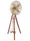 Vintage Nautical Electric Floor Fan With Wooden Tripod Stand For Home Decor