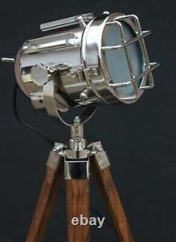 Vintage Nautical Floor Chrome Spotlight Search Light Tripod Lamp studio decor