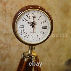 Vintage Nautical Floor Clock With Wooden Tripod Antique Adjustable Home Decor