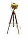 Vintage Nautical Floor Lamp Searchlight Spotlight Wooden Tripod Stand Hoom Décor