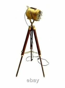 Vintage Nautical Floor Lamp Searchlight Spotlight Wooden Tripod Stand Hoom Décor