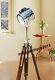 Vintage Nautical Floor Searchlight With Wooden Tripod Stand