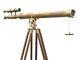 Vintage Nautical Floor Standing Brass 39 Inch Telescope With Wooden Tripod Stand