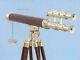Vintage Nautical Floor Standing Brass Telescope With Wooden Tripod Stand Gift