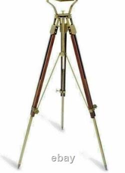 Vintage Nautical Handmade Floor Lamp Spotlight Vintage Brass With Wooden Tripod