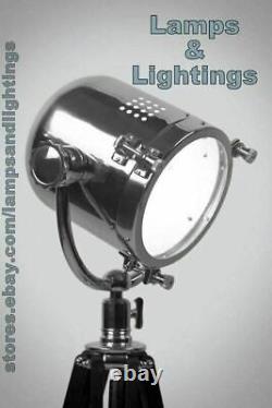 Vintage Nautical Marine Spotlight Searchlight Wooden Tripod Floor Lamp
