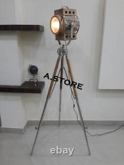 Vintage Nautical NATURAL Spot Light Floor Lamp with Wooden Tripod Home Decor