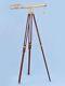 Vintage Nautical Navy Brass Double Barrel Telescope With Wooden Tripod Stand