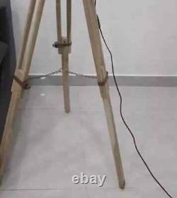 Vintage Nautical Searchlight Spotlight Lamp Floor Tripod Wooden Tripod Decor