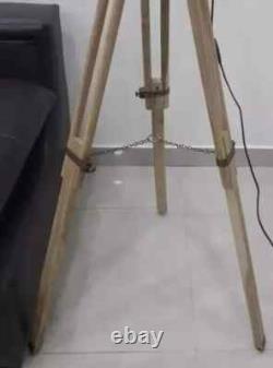 Vintage Nautical Searchlight Spotlight Lamp Floor Tripod Wooden Tripod Decor