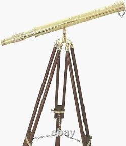 Vintage Nautical Solid Brass Telescope Antique with Wooden Gift Tripod Decorative