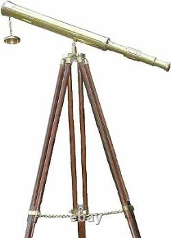 Vintage Nautical Solid Brass Telescope Antique with Wooden Gift Tripod Decorative