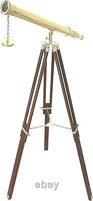 Vintage Nautical Solid Brass Telescope Antique with Wooden Gift Tripod Decorative