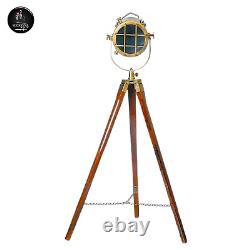 Vintage Nautical Spotlight Floor Lamp on Wooden Tripod Perfect Home Decor