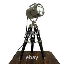Vintage Nautical Spotlight Wooden Tripod Desk Lamp Stand Home/Office Table LED