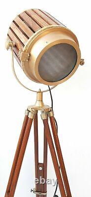 Vintage Nautical Style Room Decor Floor lamp Tripod searchlight Wooden Spotlight