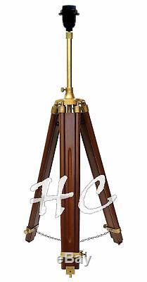 Vintage Nautical Tripod FLOOR LAMP LIGHT Antique Wooden Tripod Studio Shade Lamp