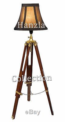 Vintage Nautical Tripod FLOOR LAMP LIGHT Antique Wooden Tripod Studio Shade Lamp