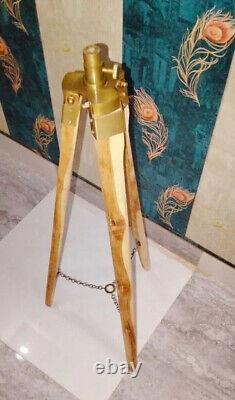 Vintage Nautical Wooden Brass Tripod Stand For Table Lamp Home & Office Decor