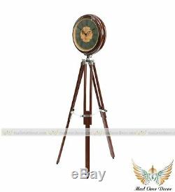 Vintage Nautical Wooden Clock On Adjustable Tripod Stand Home Office Decor Item