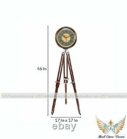 Vintage Nautical Wooden Clock On Adjustable Tripod Stand Home Office Decor Item