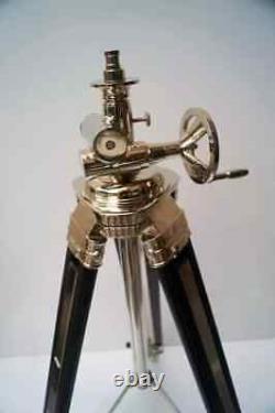 Vintage Nautical Wooden Corner Floor Tripod Stand Brass Brown Suitabl For Camera
