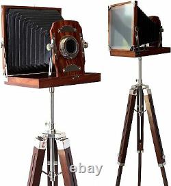 Vintage Nautical old London Wooden Camera On Hardwood Tripod Stand For Decor