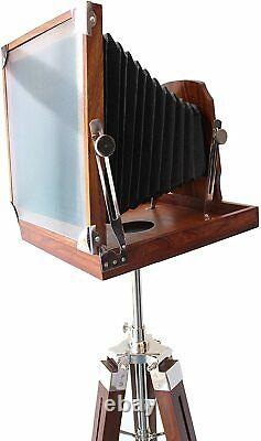 Vintage Nautical old London Wooden Camera On Hardwood Tripod Stand For Decor