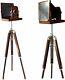 Vintage Old Navy Brown Wooden Camera On Brown Wooden Tripod For Home Decor Gifts