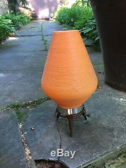 Vintage Pair Mid Century Modern Atomic Beehive Lamp White Wood Tripod Legs