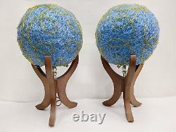 Vintage Pair Of Spaghetti Table Lamp Ball Flower Style Tri Pod Space Age Atomic